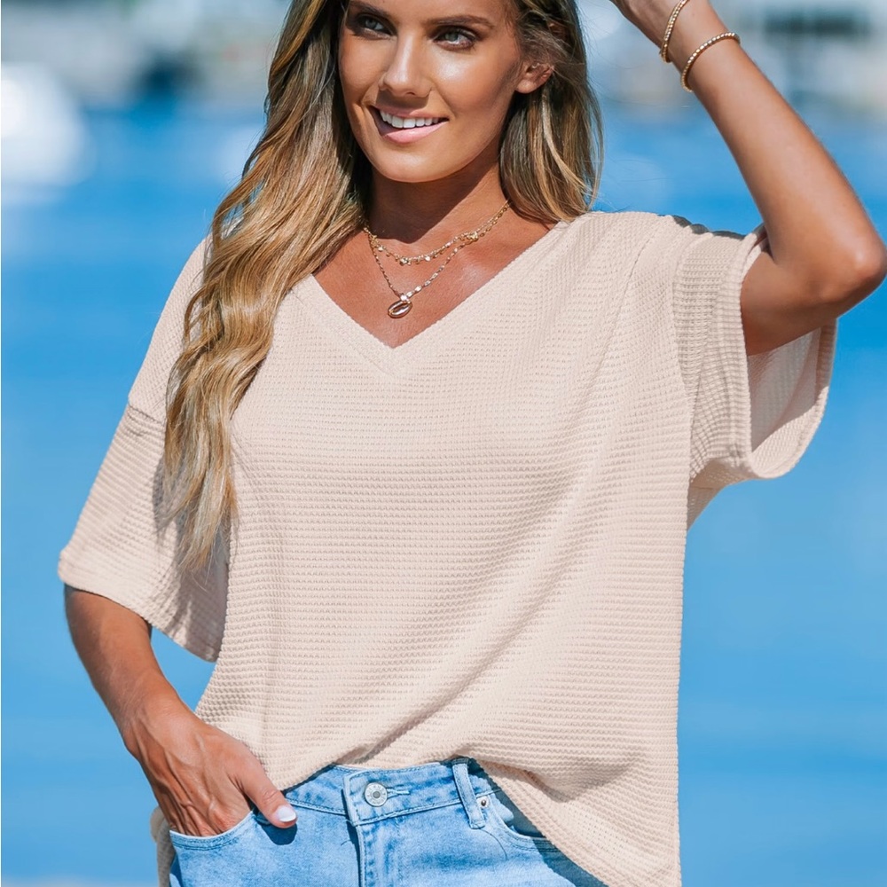 NWT Women's Apricot Drop Shoulder Waffle Knit Tee, XL